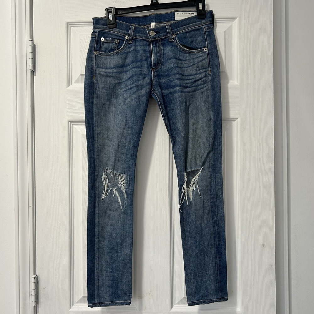 Rag & Bone Jean Women's Blue Distressed Knee Skinny Fit Denim Jeans‎ Size 25 EUC